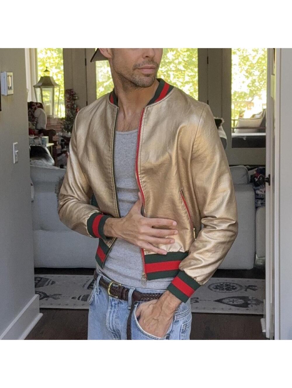 ✨ Ivonne Metallic Gold Varsity Bomber Jacket